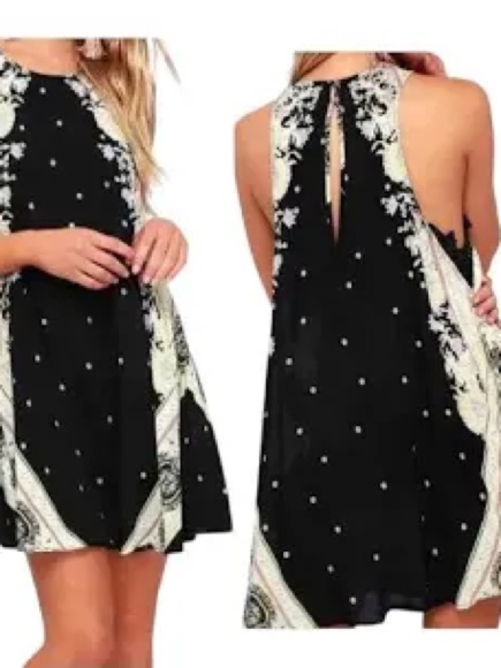 Free People Darjeeling Black Print Sleeveless Slip Dress